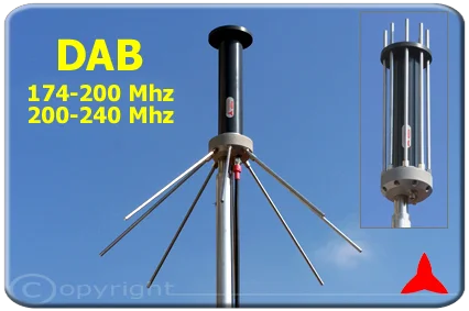 Antenna Omnidirezionale ground plane DAB 174-200mhz 200-240 Mhz protel